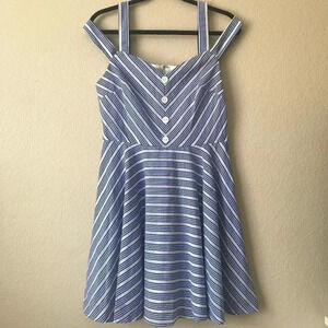 Striped City Studio Button Front Off Shoulder Dress